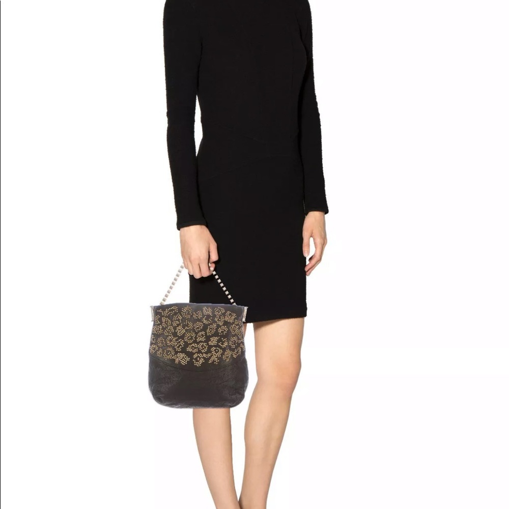 THOMAS WYLDE black gold stud leather leopard print chain strap bag purse